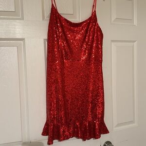 Red sequin cocktail dress, juniors 13/14 worn once, dry cleaned once